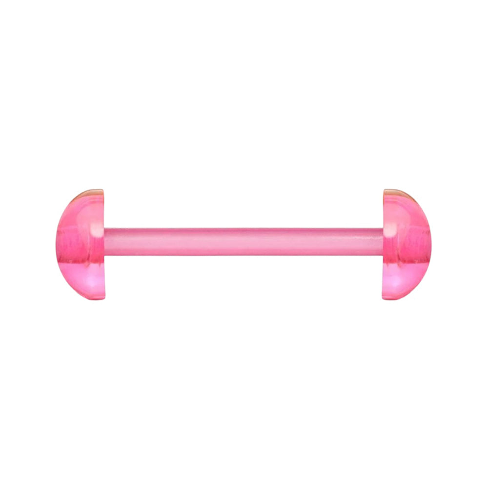 Acrylic 14 Gauge UV Glow Straight Barbell with Pink Half Balls