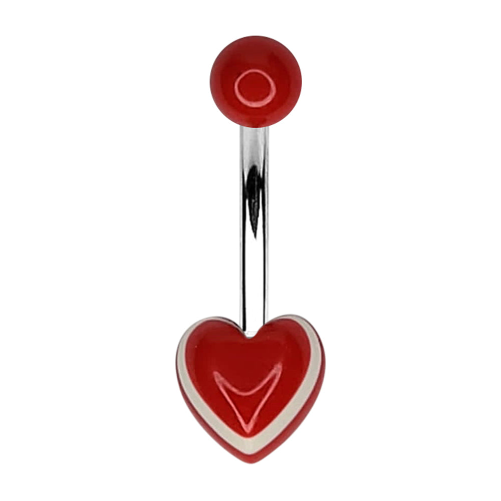 Surgical Steel 14 Gauge Belly Ring with Red White Acrylic Heart