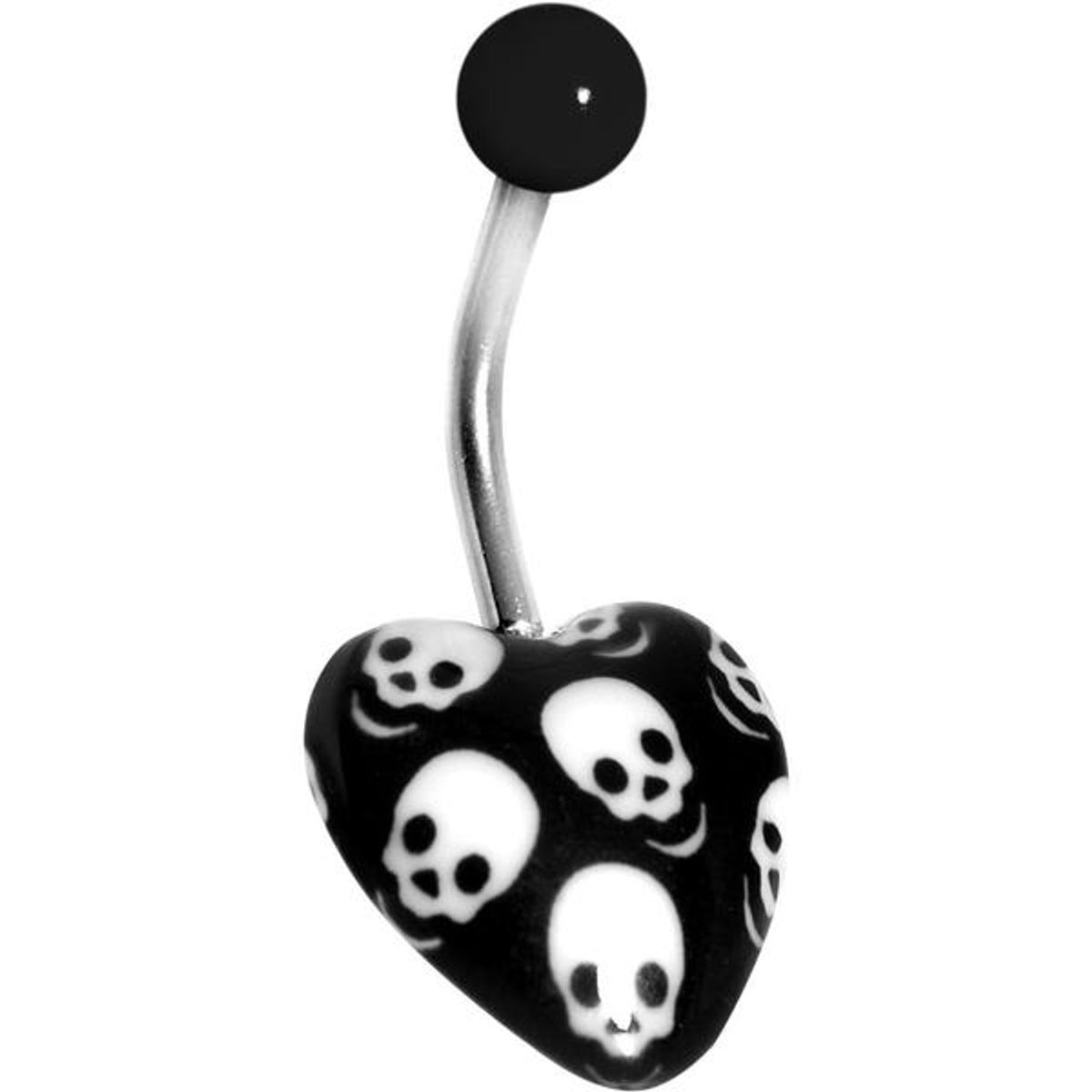 Surgical Steel 14 Gauge Belly Ring with Acrylic Heart Skull