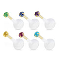 14K Gold & Bioflex 16 Gauge Push In Genuine CZ Top Labret Stud