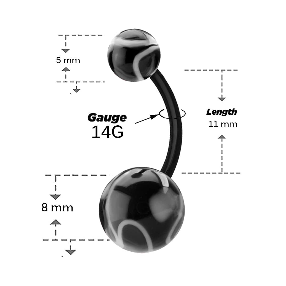 Acrylic 14 Gauge Marble Ball Flexible Belly Rings - 8 Pack - photo 3