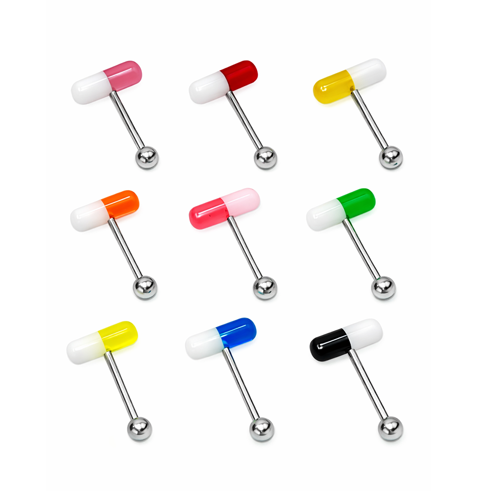 Surgical Steel 14 Gauge Tongue Barbell with UV Glow Acrylic Pill