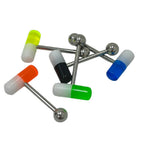 Surgical Steel & Acrylic 14 Gauge Pill Tongue Barbells 16mm - 5 Pack