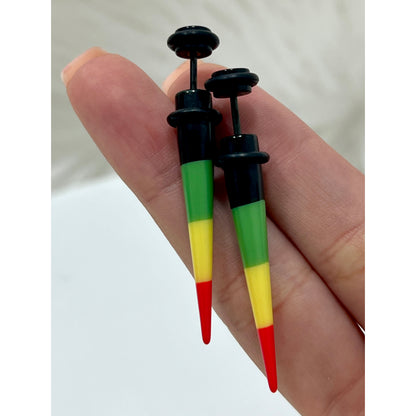 Acrylic 16 Gauge Rasta Print Fake Ear Taper Earrings - Pair - photo 4