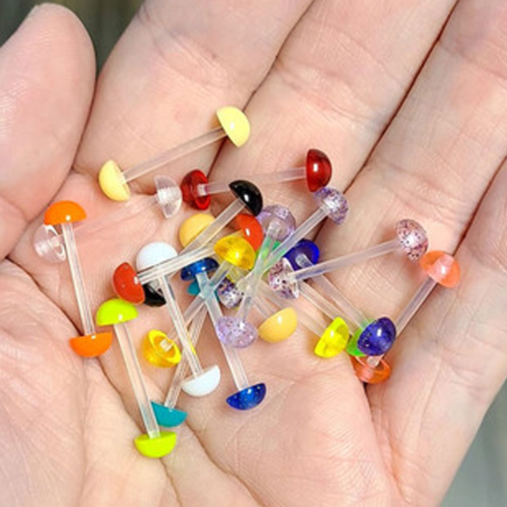 Acrylic 14 Gauge Half Ball Retainer Tongue Rings - 10 Pack