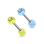 Surgical Steel 14 Gauge Tongue Barbell with Glow Smiley Face Ball