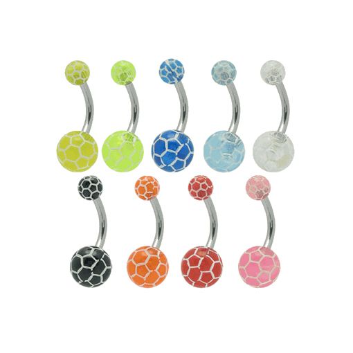 Surgical Steel Belly Ring 14G 10mm with Soccer Ball - 9 Colors