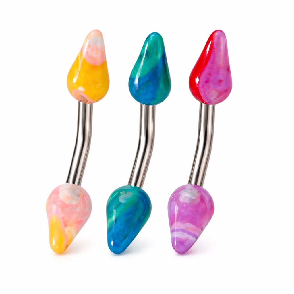 Surgical Steel 14 Gauge Curved Eyebrow Barbell with UV Glow Spike