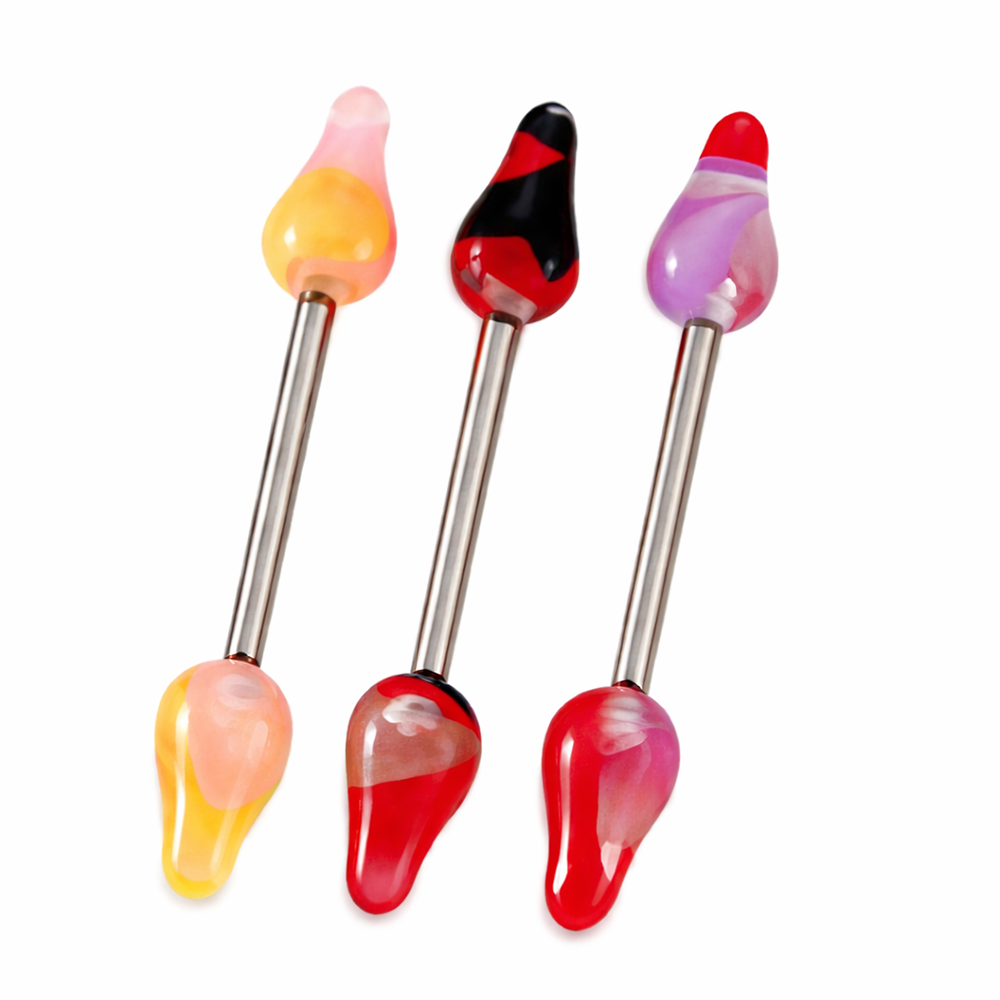 Surgical Steel 14 Gauge Nipple Barbell Spike with UV Acrylic - Pair
