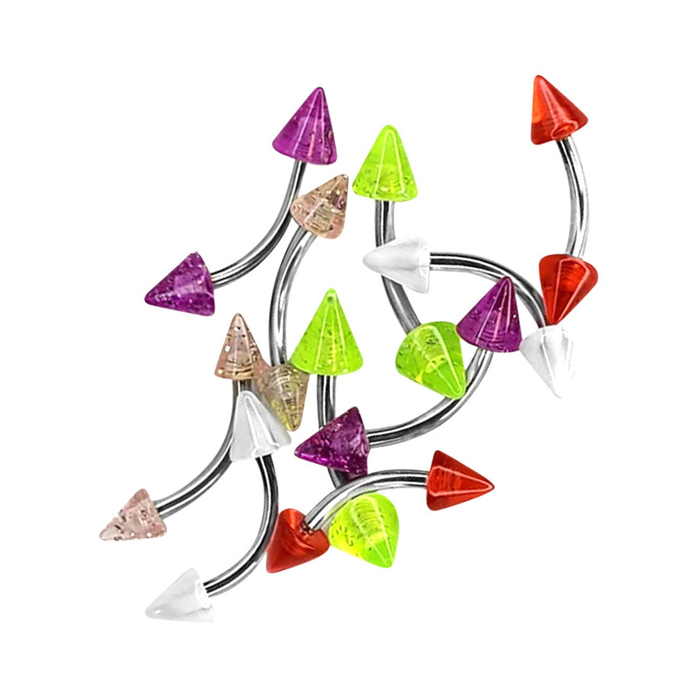 Surgical Steel & Acrylic 14G Spike Curved Barbells 8mm - 10 Pack