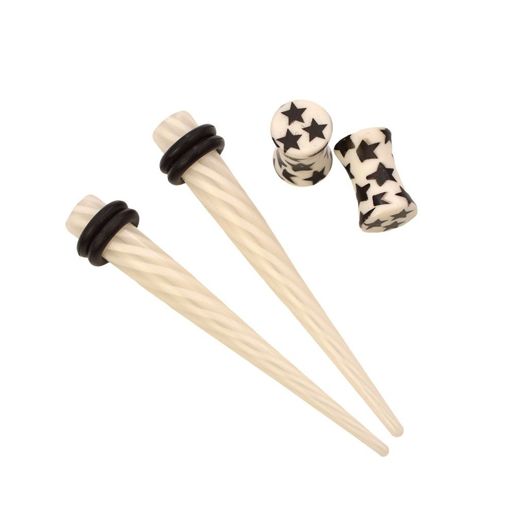 Acrylic 2 Gauge Star Stripe Ear Tapers & Plugs Stretching Set - 4 Pack