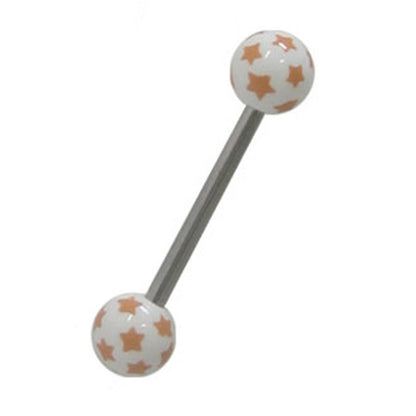 Surgical Steel Tongue Ring Straight Barbell 14 Gauge With Star Ball