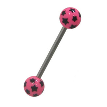 Surgical Steel Tongue Ring Straight Barbell 14 Gauge With Star Ball