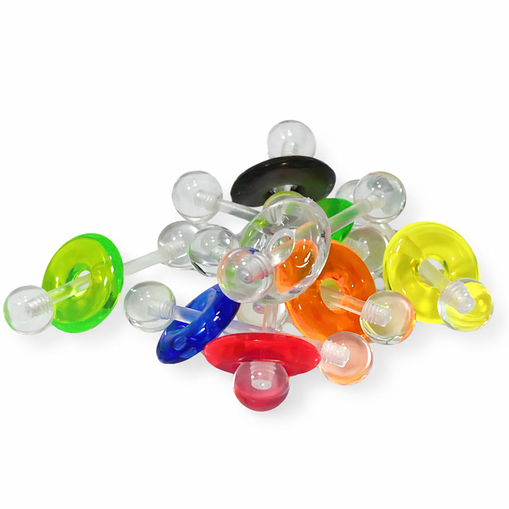 Bioflex 14 Gauge Clear Straight Barbells with Donuts - 8 Pack