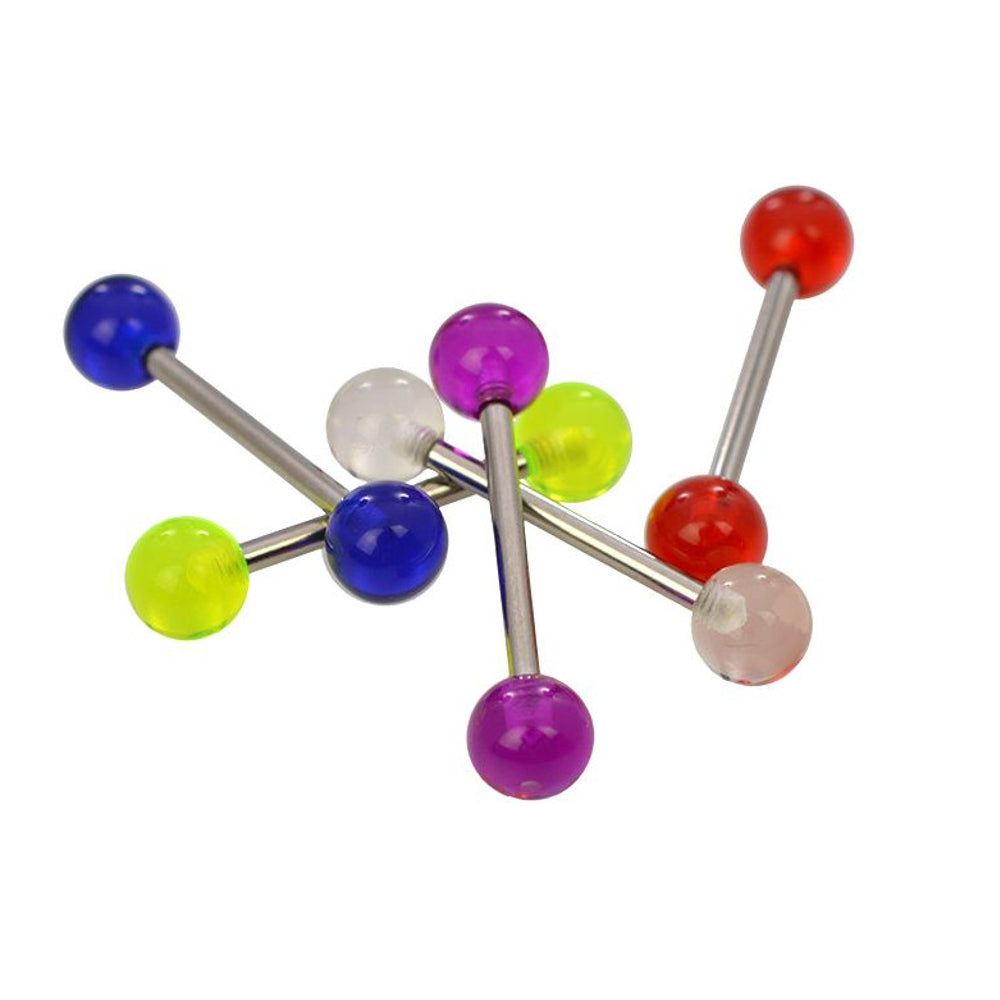 Surgical Steel 14 Gauge Straight Barbell with Acrylic Ball - 5 Pack