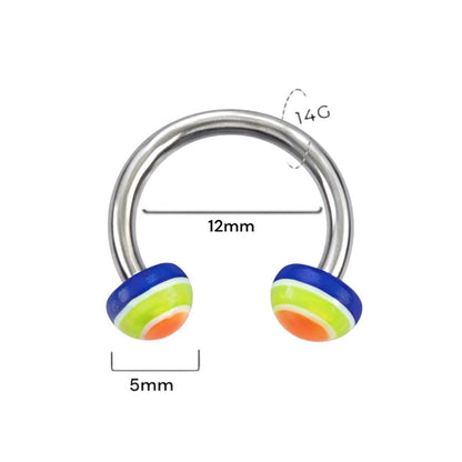 Surgical Steel 14 Gauge Horseshoe Circular Barbell with UV Half Ball - photo 2