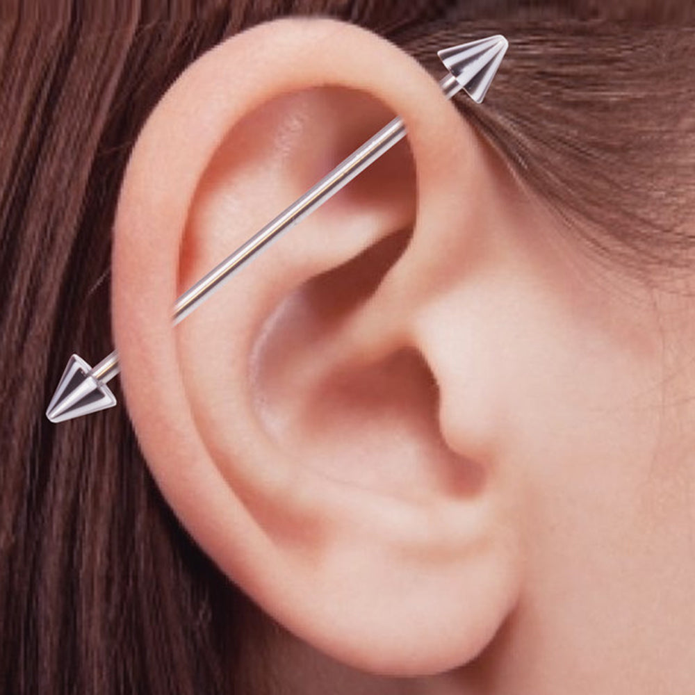 Surgical Steel 14 Gauge Industrial Barbell with Stripe Spike - Pair - photo 4