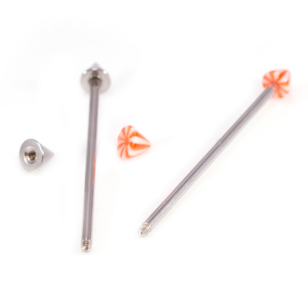 Surgical Steel 14 Gauge Industrial Barbell with Stripe Spike - Pair - photo 2