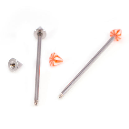 Surgical Steel 14 Gauge Industrial Barbell with Stripe Spike - Pair - photo 2