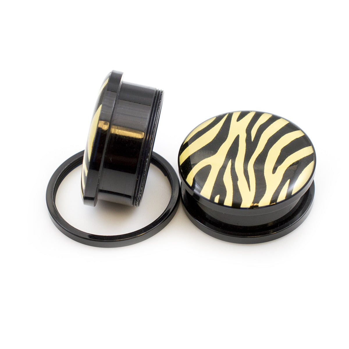 Acrylic Tiger Skin Screw Fit Ear Plugs - Pair - photo 2
