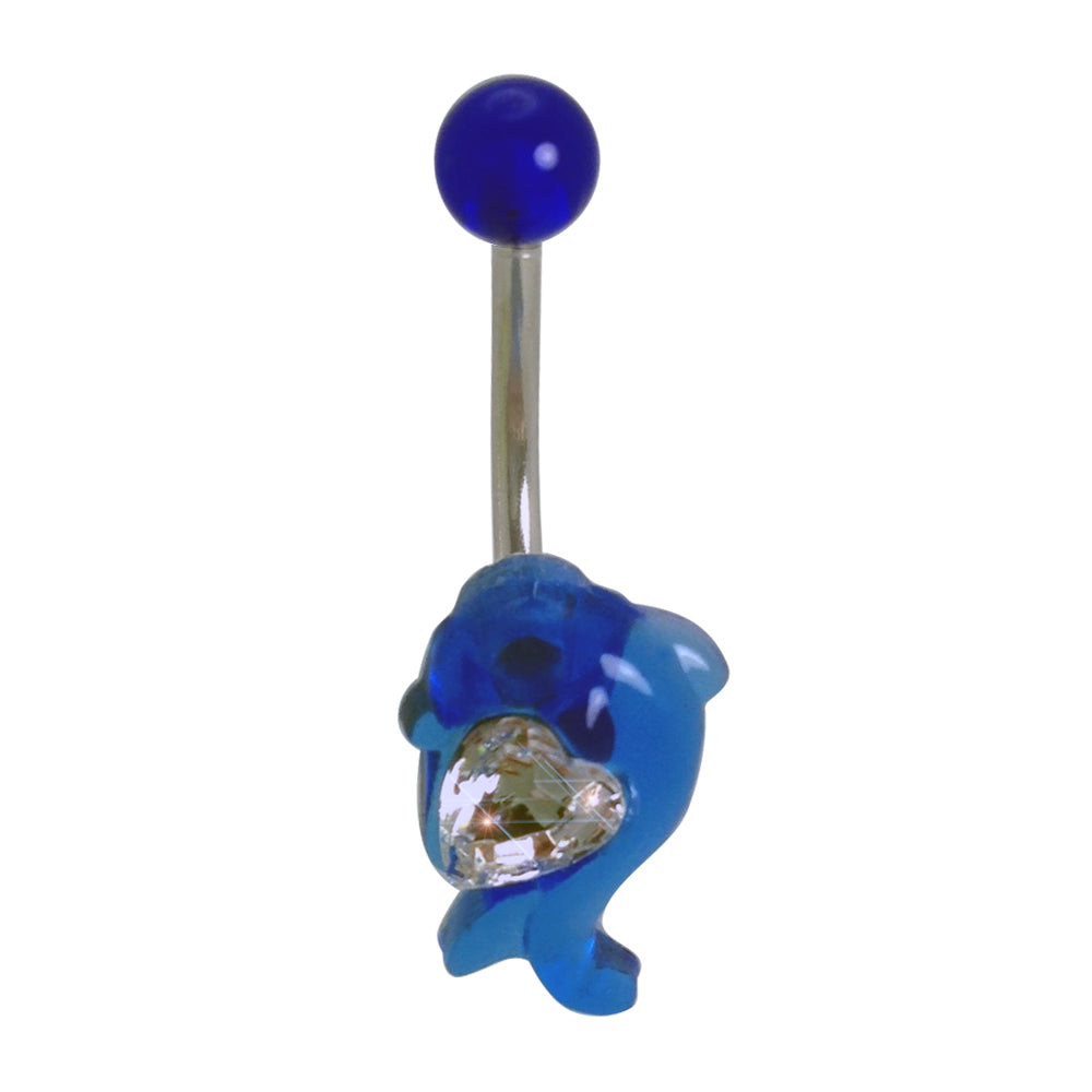 Surgical Steel Belly Ring with Acrylic UV Dolphin and CZ Heart - photo 2