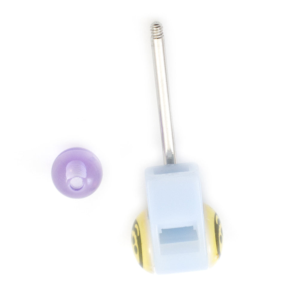 Surgical Steel Tongue Barbell 14G with Skull Whistle - 4 Colors - photo 2