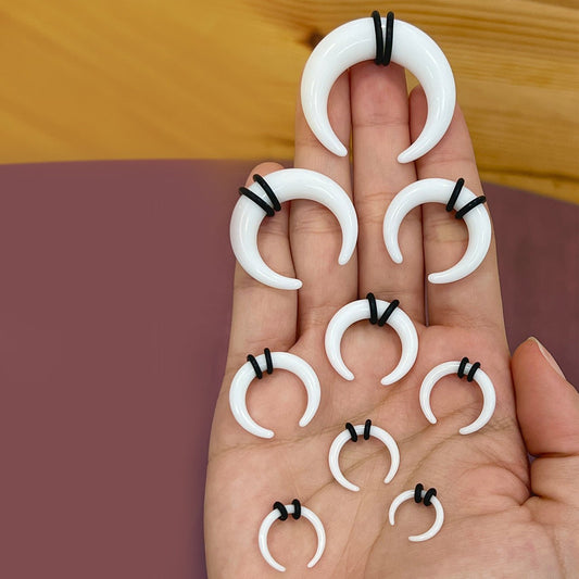 Acrylic White Bull Horn Tapers Septum & Ear & O-Rings - Pair - Kruelty