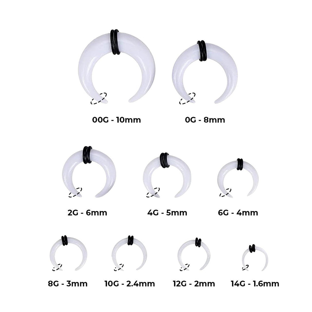 Acrylic White Bull Horn Tapers Septum & Ear & O-Rings - Pair - Kruelty