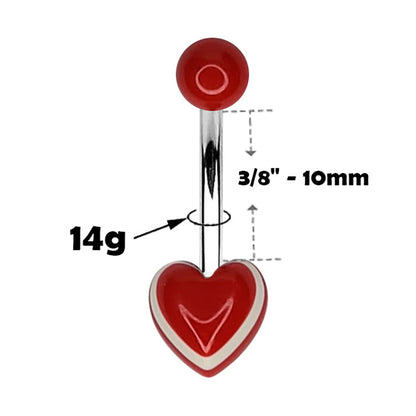Surgical Steel 14 Gauge Belly Ring with Red White Acrylic Heart - photo 3