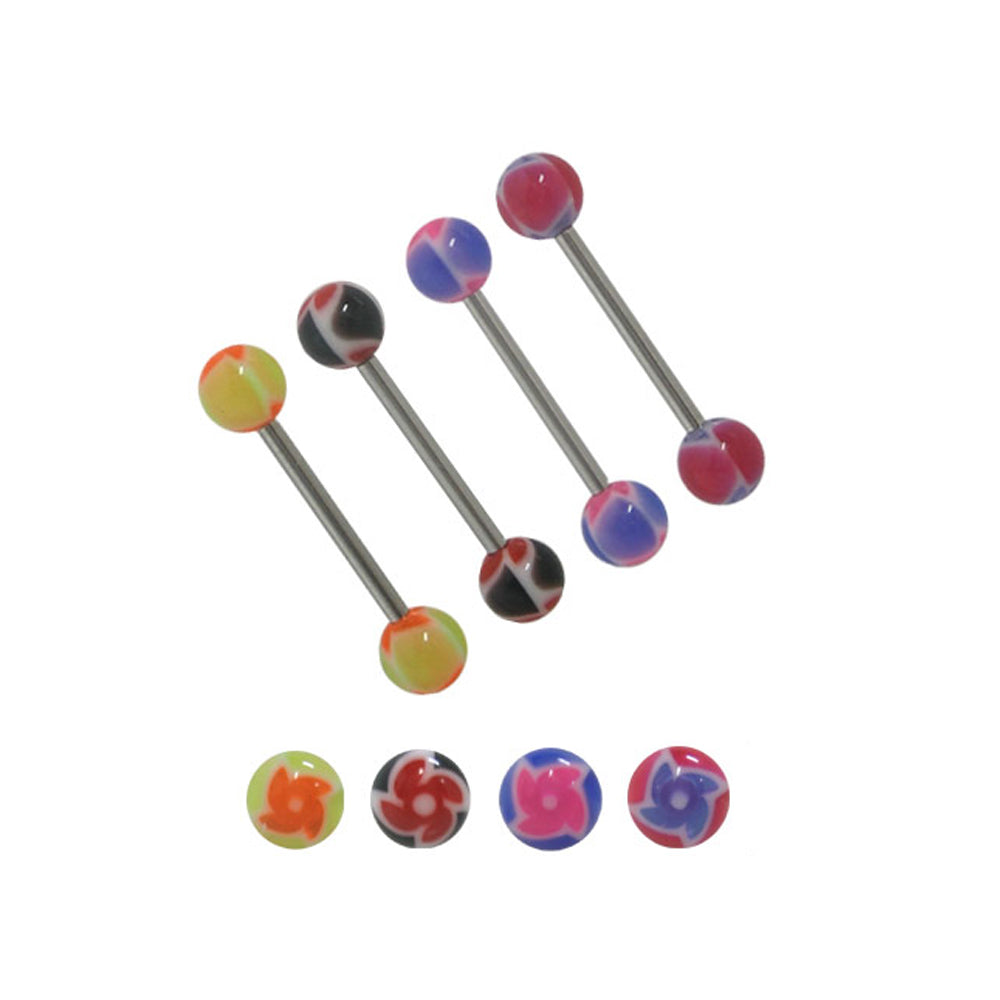 Surgical Steel 14G Tongue Barbell with UV Wind Turbine - 4 Colors