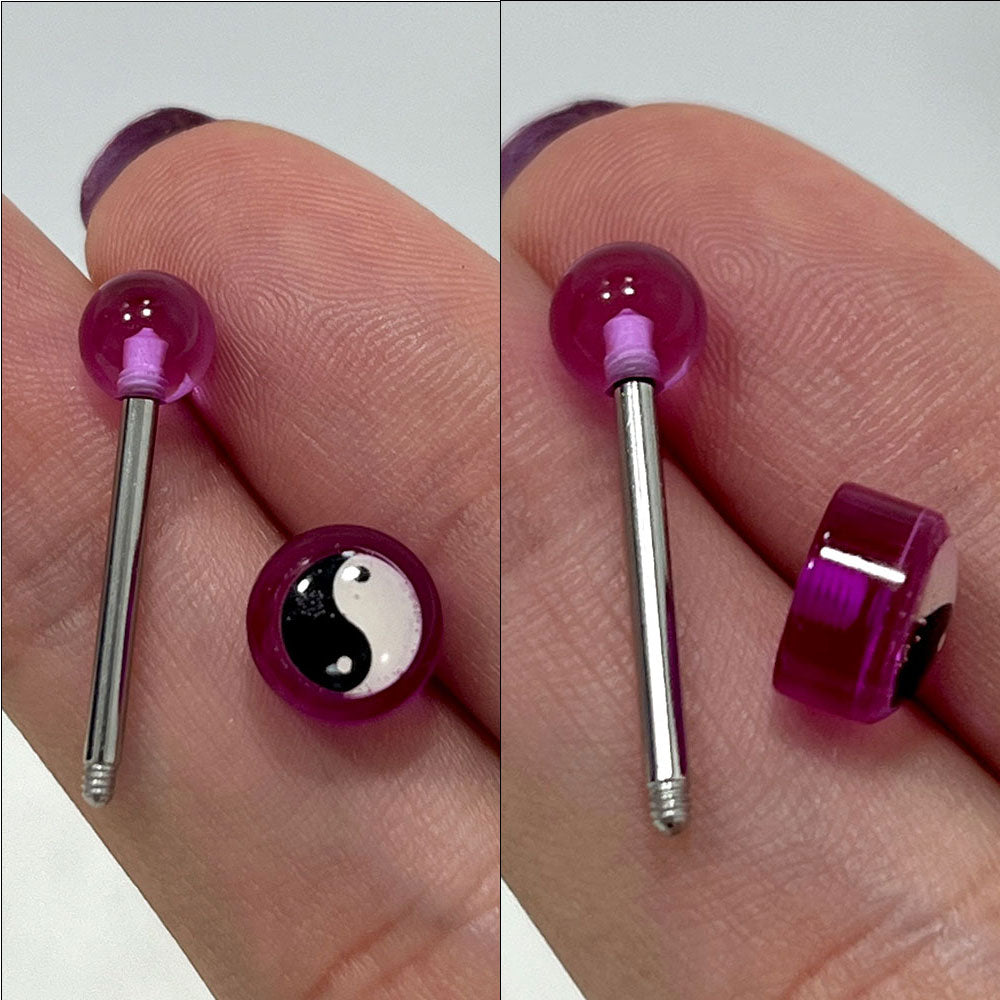 Surgical Steel Tongue Barbell 14G 16mm with Acrylic Yin Yang - photo 2