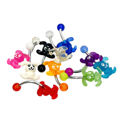 Surgical Steel Belly Rings 14G 10mm with Acrylic Bunny - 10 Pack