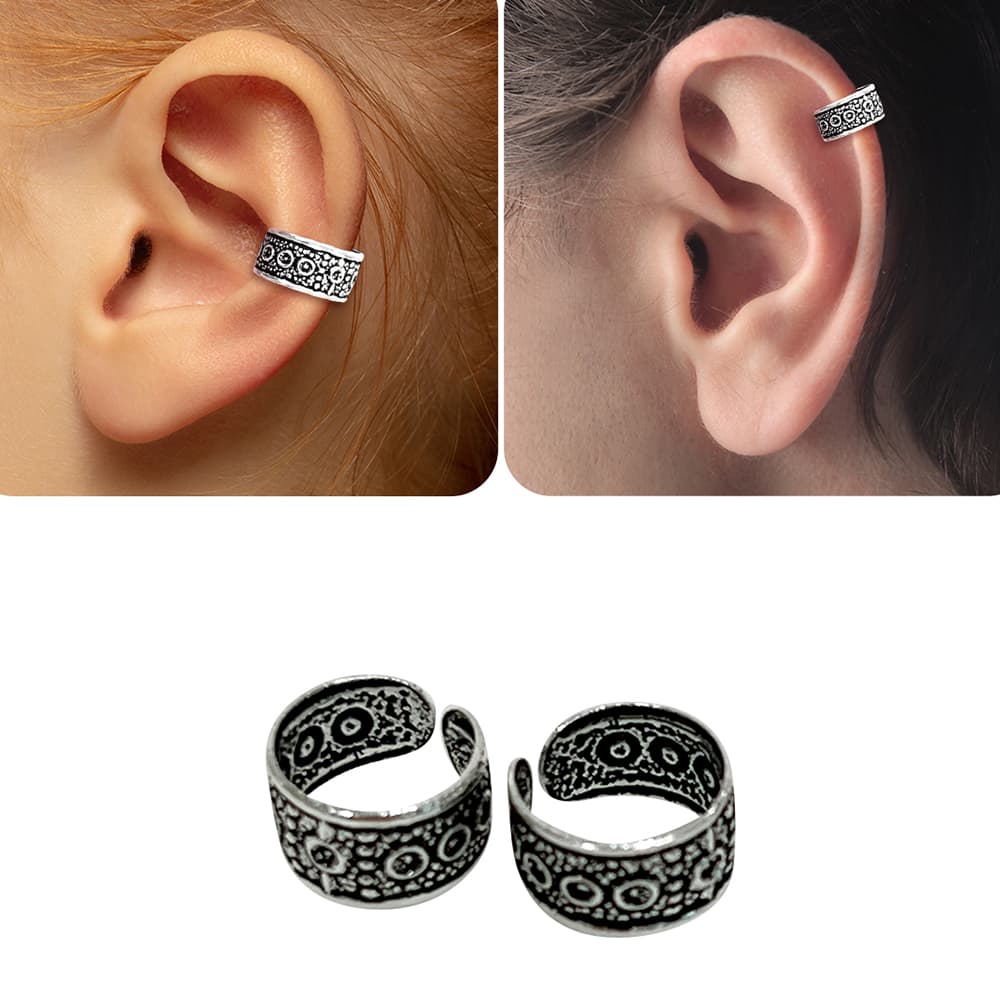 .925 Sterling Silver Dots Pattern Bali Ear Cuff Earring