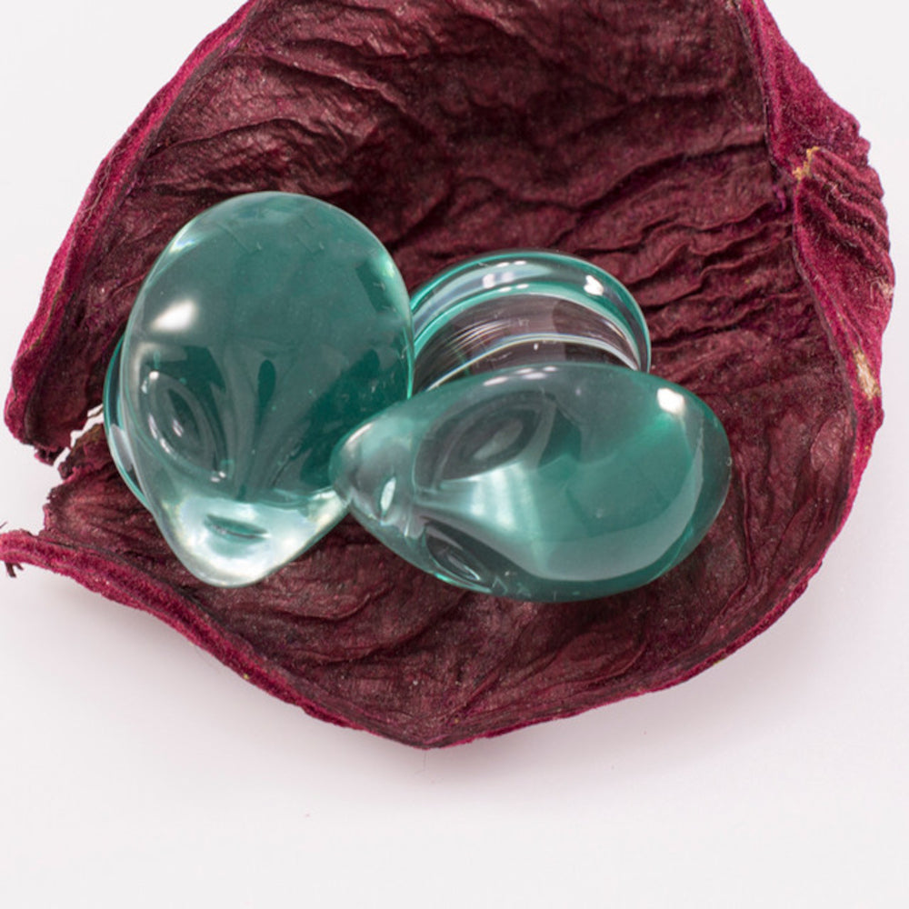 Pyrex Glass 2 Gauge to 7/8 Inch Plugs with Green Alien Face - Pair - photo 6