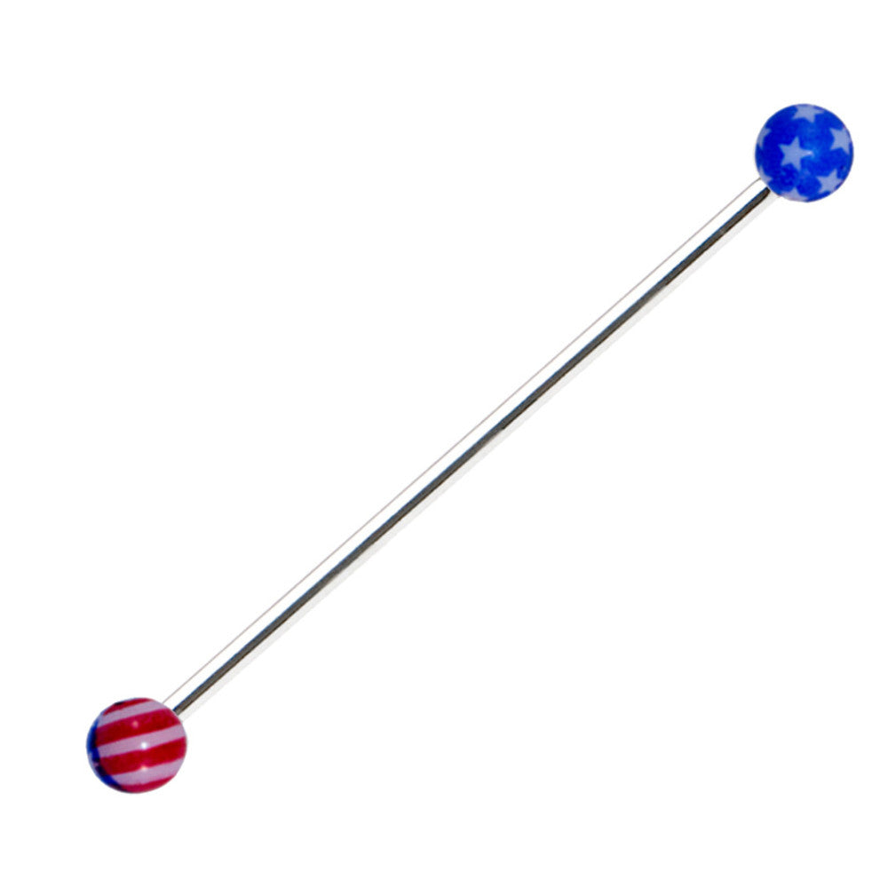 Surgical Steel 14 Gauge Industrial Barbell with American Flag Ball
