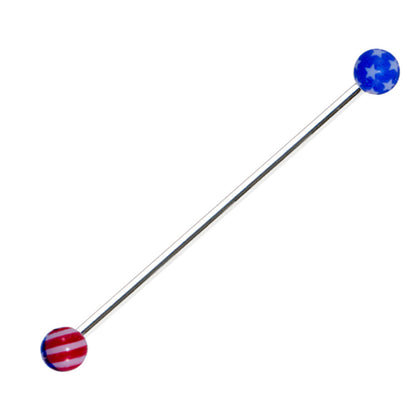 Surgical Steel 14 Gauge Industrial Barbell with American Flag Ball