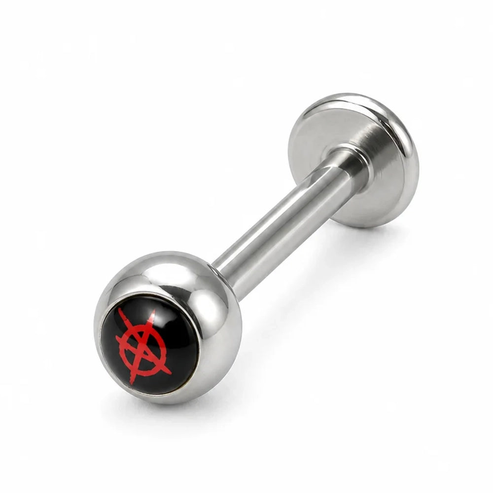 Surgical Steel 14 Gauge Flat Back Labrets with Anarchy Logo - Pair