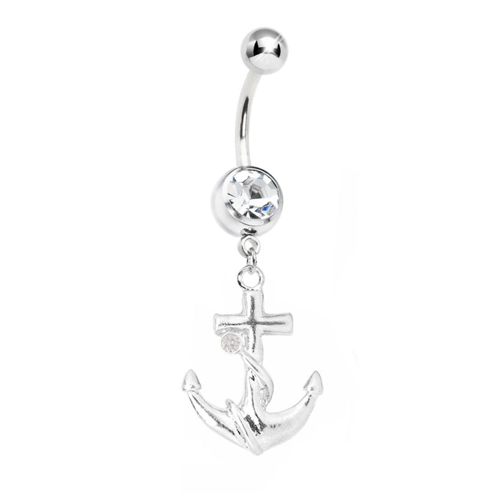 Surgical Steel 14 Gauge Belly Ring with CZ Anchor Charm Dangle