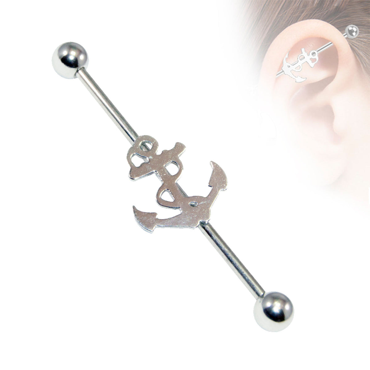 Surgical Steel 14 or 16 Gauge Industrial Barbell with Anchor