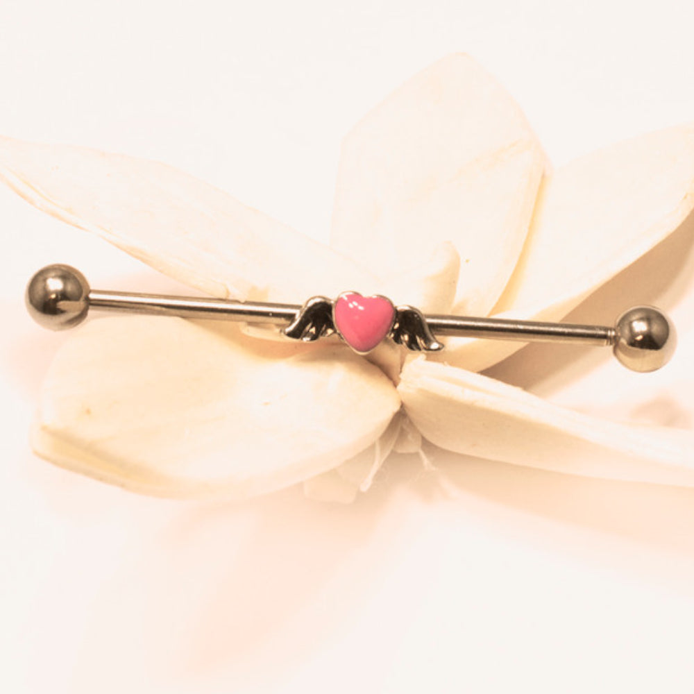 Surgical Steel Industrial Barbell 14G 38mm with Angel Wings Heart - photo 3
