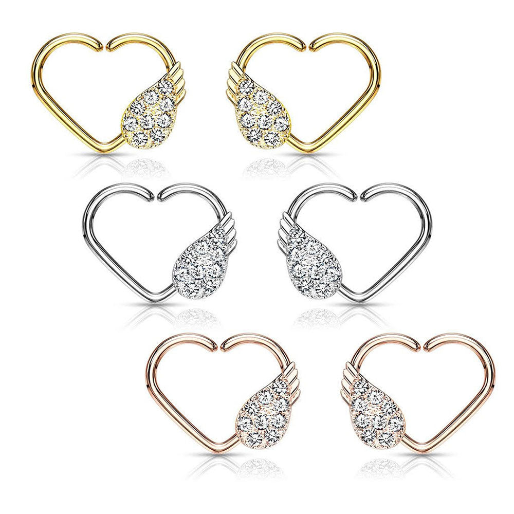 Surgical Steel 16 Gauge CZ Angel Wing Heart Bendable Hoop Ring - photo 4