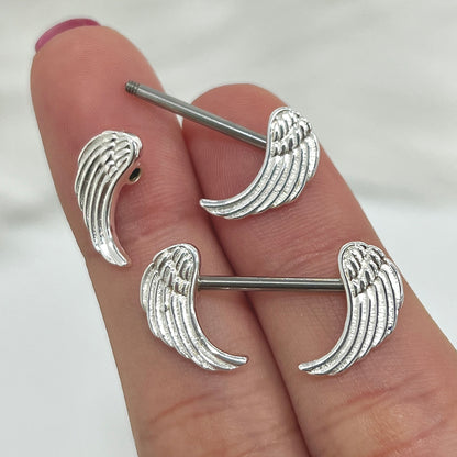 Surgical Steel Nipple Barbell 14G 14mm with Angel Wing - Pair - photo 3