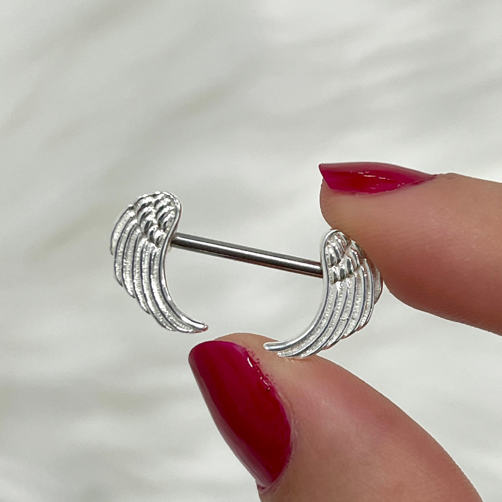 Surgical Steel Nipple Barbell 14G 14mm with Angel Wing - Pair - photo 4