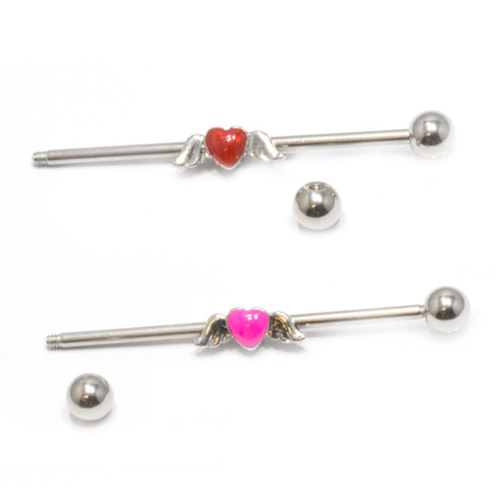Surgical Steel Industrial Barbell 14G 38mm with Angel Wings Heart - photo 2