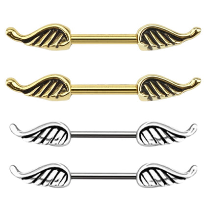 Surgical Steel 14 Gauge Nipple Barbell with Angel Wings - Pair