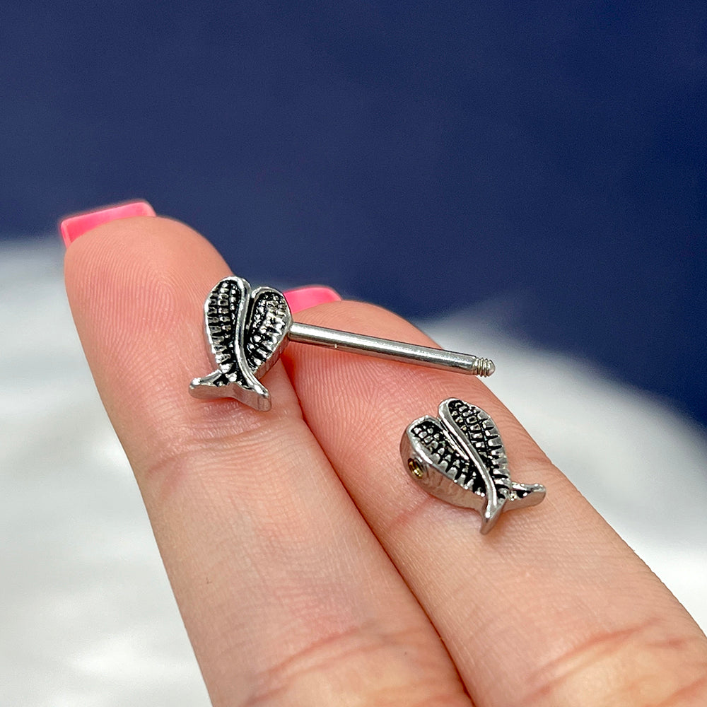 Surgical Steel 14 Gauge Nipple Barbells with Folded Angel Wings - Pair - photo 3