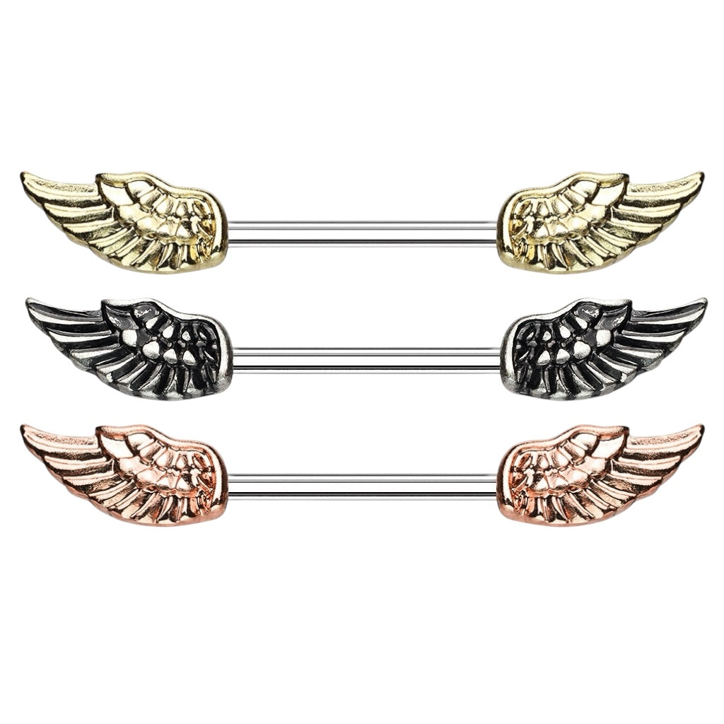 Surgical Steel 14 Gauge Angel Wings Nipple Barbell - Pair