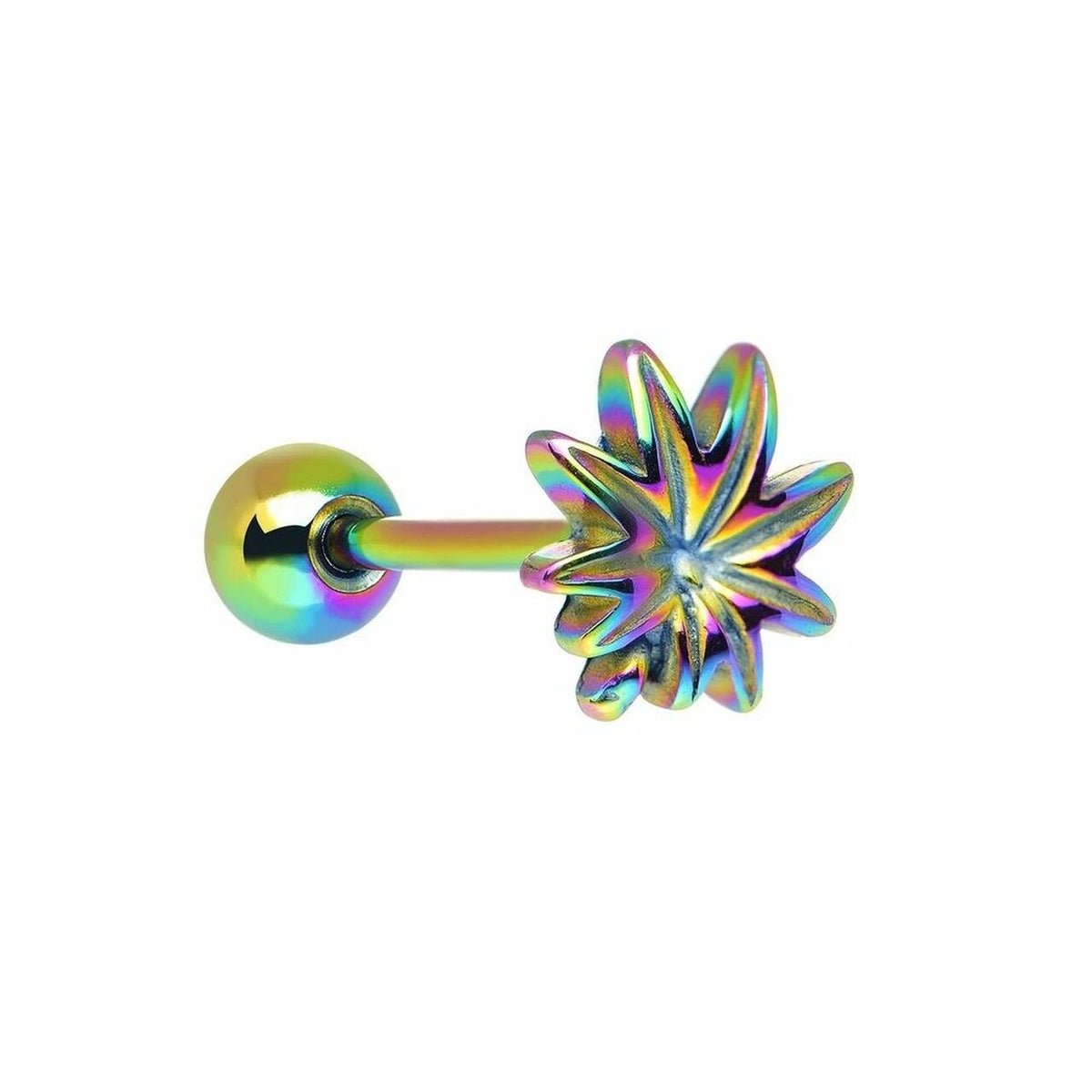Anodized Titanium 14 Gauge Tongue Barbell with Marijuana Leaf - photo 3