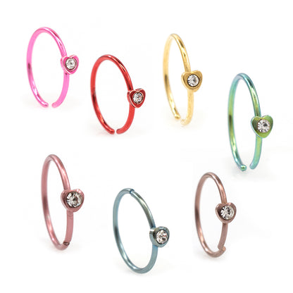 Anodized Titanium 20 Gauge Bendable Nose Ring with CZ Heart