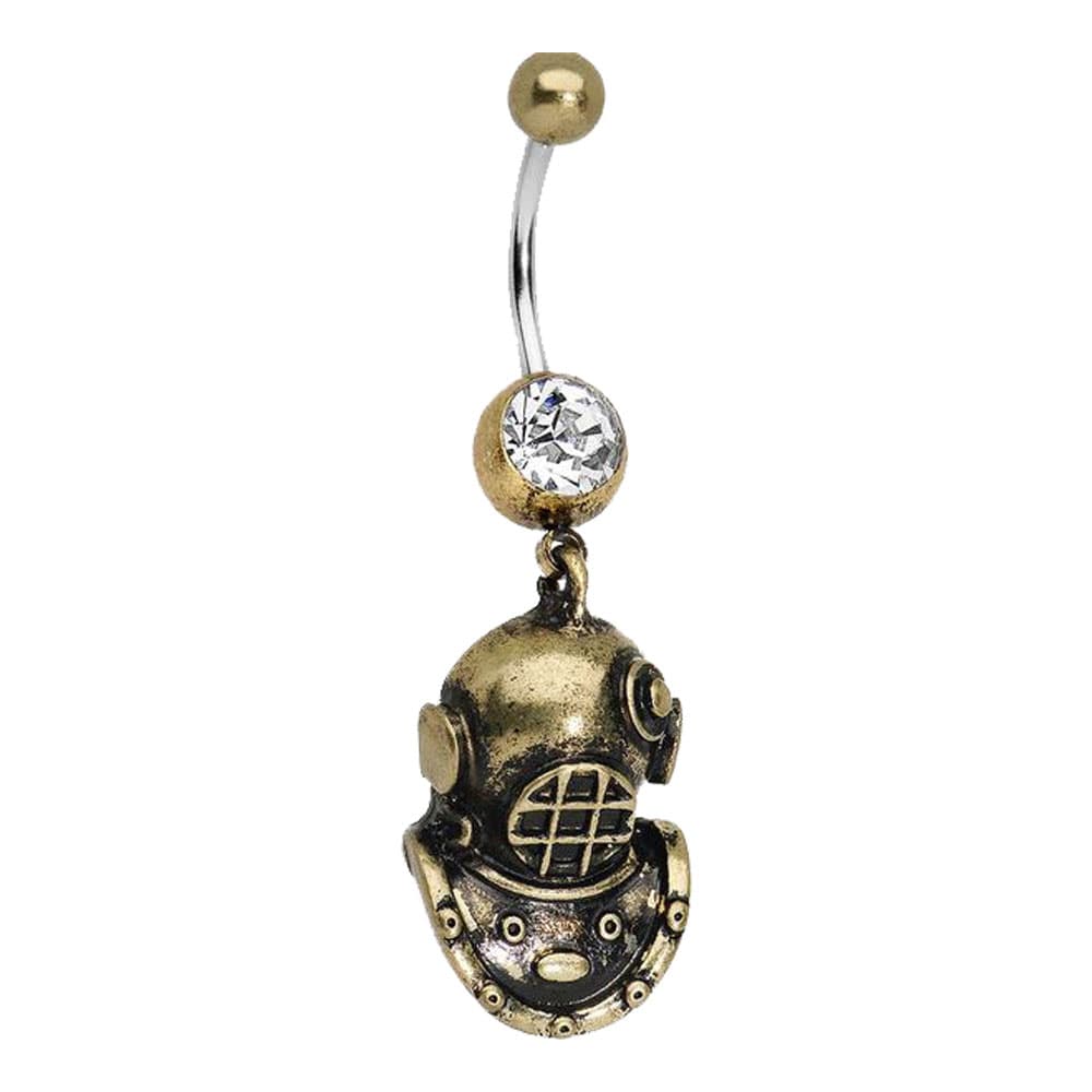 Surgical Steel 14 Gauge Belly Ring with Antique Brass Scuba Mask - photo 4
